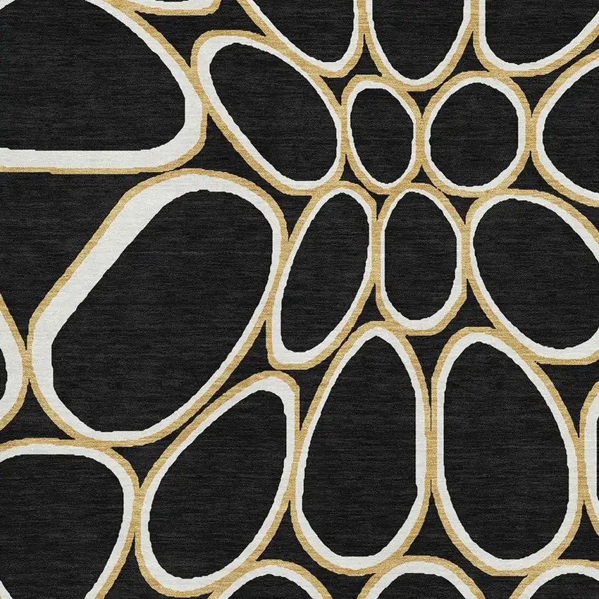 Black Ivory And Gold Geometric Washable Area Rug With UV Protection Photo 3