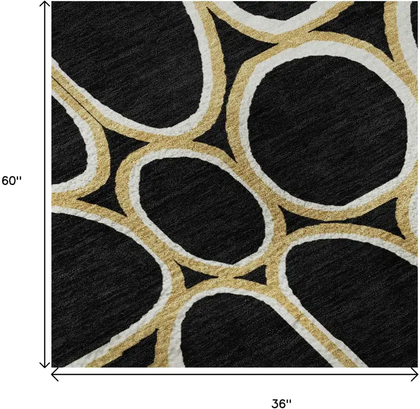 Black Ivory And Gold Geometric Washable Area Rug With UV Protection Photo 9