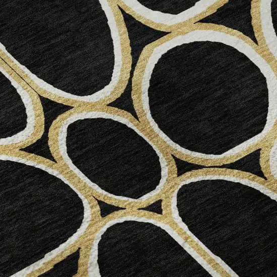 Black Ivory And Gold Geometric Washable Area Rug With UV Protection Photo 1