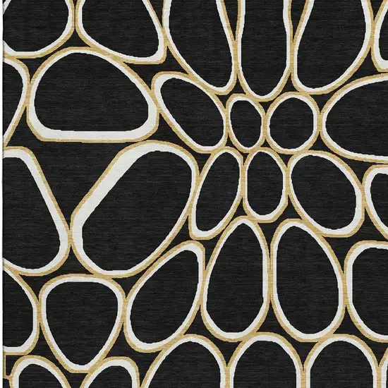 Black Ivory And Gold Geometric Washable Area Rug With UV Protection Photo 4