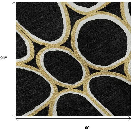 Black Ivory And Gold Geometric Washable Area Rug With UV Protection Photo 9