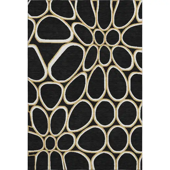 Black Ivory And Gold Geometric Washable Area Rug With UV Protection Photo 6