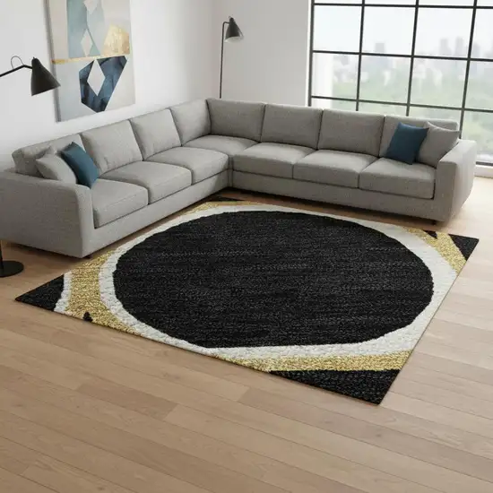 Black Ivory And Gold Geometric Washable Area Rug With UV Protection Photo 2