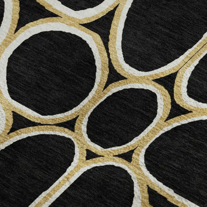 Black Ivory And Gold Geometric Washable Area Rug With UV Protection Photo 2