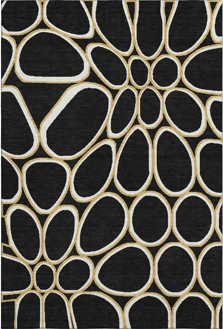 Black Ivory And Gold Geometric Washable Area Rug With UV Protection Photo 5