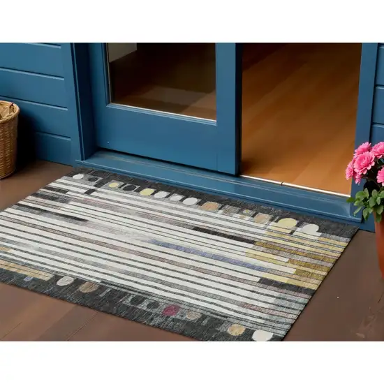 Black Ivory And Gold Geometric Washable Indoor Outdoor Area Rug Photo 2