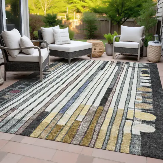 Black Ivory And Gold Geometric Washable Indoor Outdoor Area Rug Photo 9