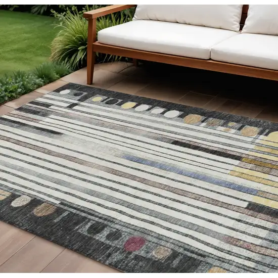 Black Ivory And Gold Geometric Washable Indoor Outdoor Area Rug Photo 2