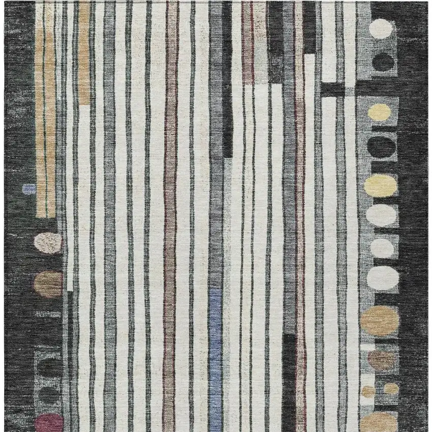 Black Ivory And Gold Geometric Washable Indoor Outdoor Area Rug Photo 5