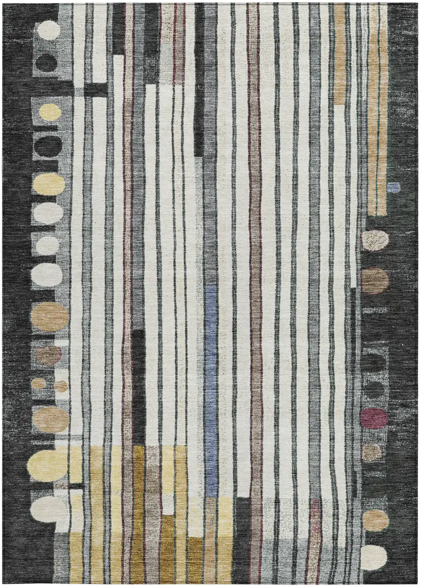 Black Ivory And Gold Geometric Washable Indoor Outdoor Area Rug Photo 3