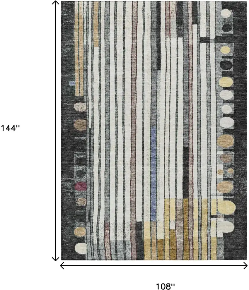 Black Ivory And Gold Geometric Washable Indoor Outdoor Area Rug Photo 9