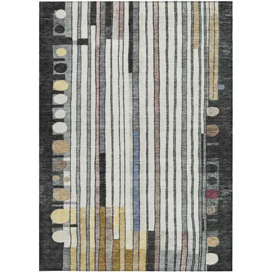 Black Ivory And Gold Geometric Washable Indoor Outdoor Area Rug Photo 3