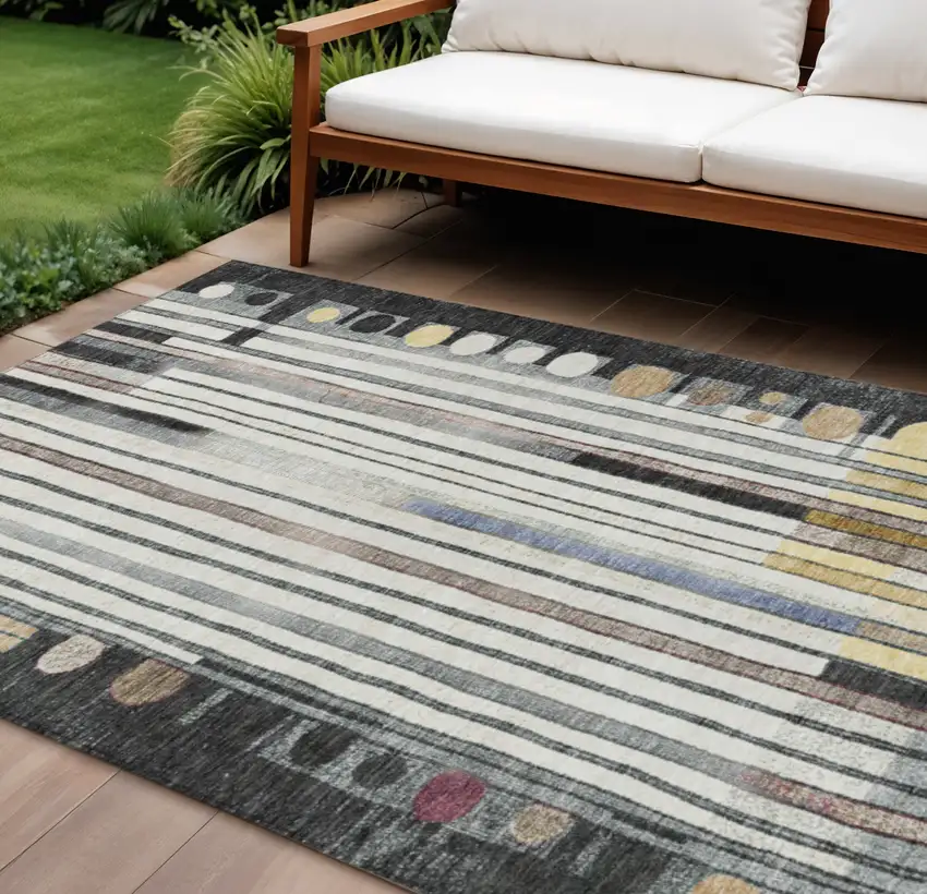 Black Ivory And Gold Geometric Washable Indoor Outdoor Area Rug Photo 2