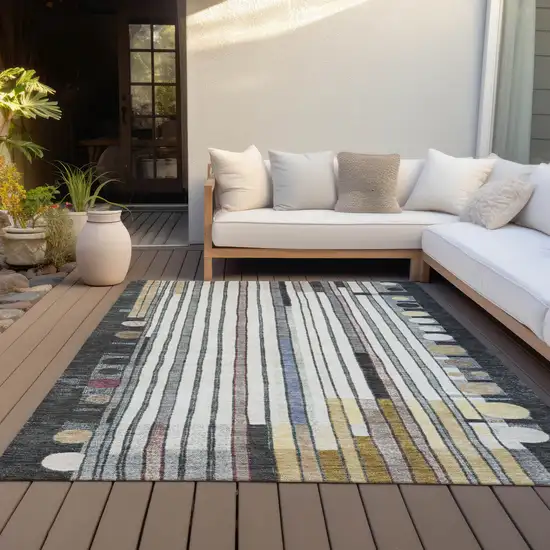 Black Ivory And Gold Geometric Washable Indoor Outdoor Area Rug Photo 6