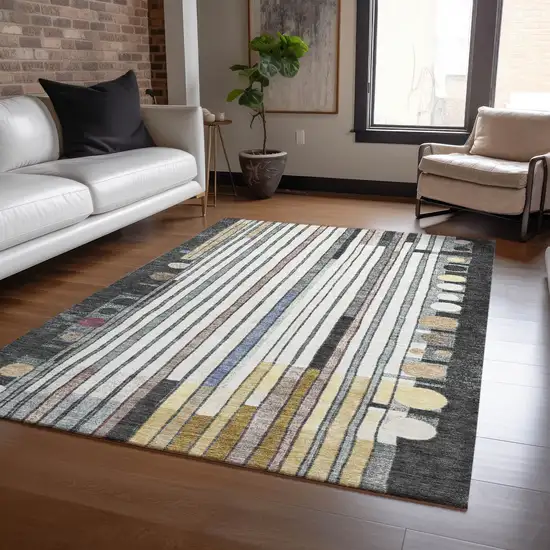 Black Ivory And Gold Geometric Washable Indoor Outdoor Area Rug Photo 7