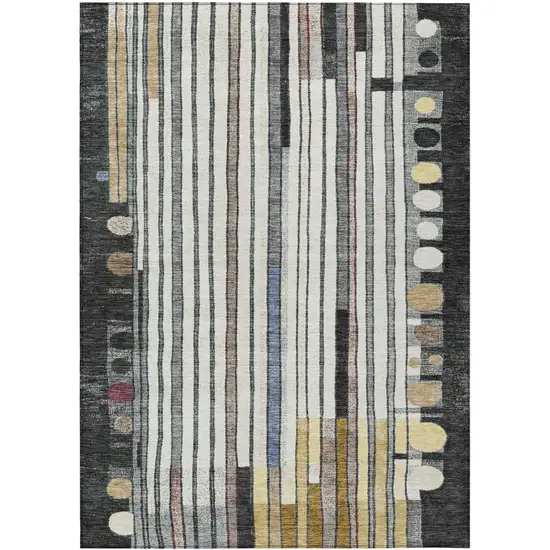 Black Ivory And Gold Geometric Washable Indoor Outdoor Area Rug Photo 1