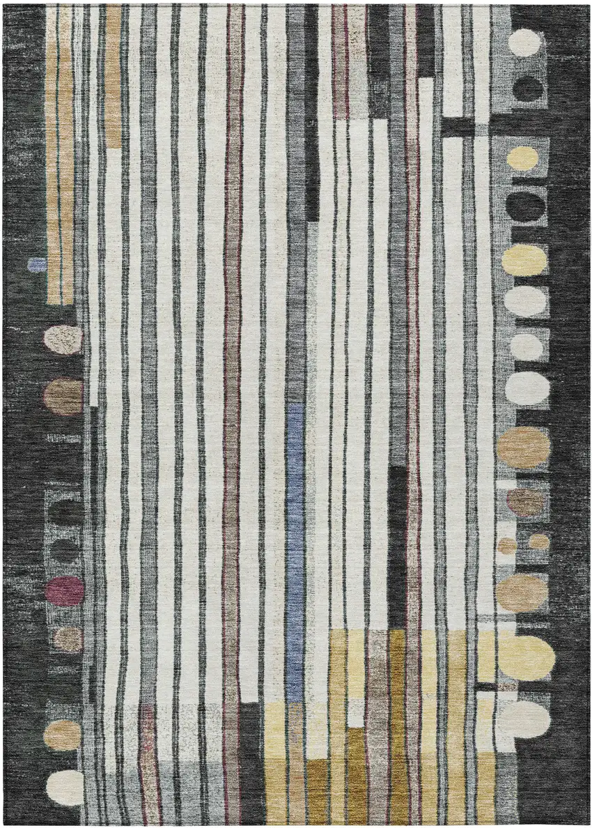 Black Ivory And Gold Geometric Washable Indoor Outdoor Area Rug Photo 1