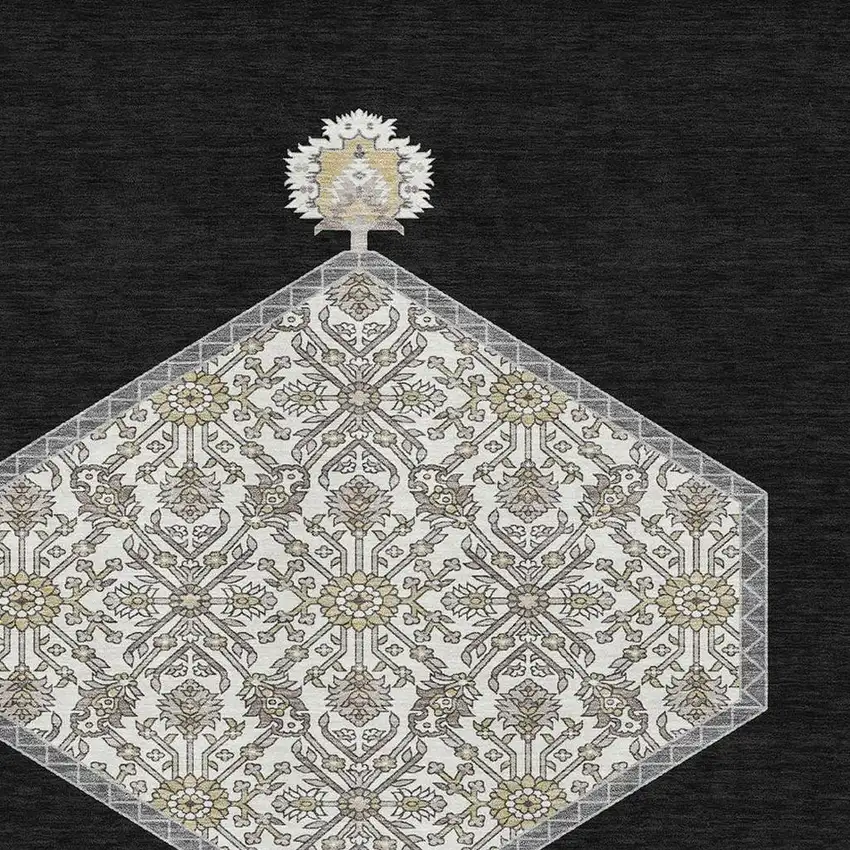 Black Ivory And Gold Oriental Washable Area Rug With UV Protection Photo 2