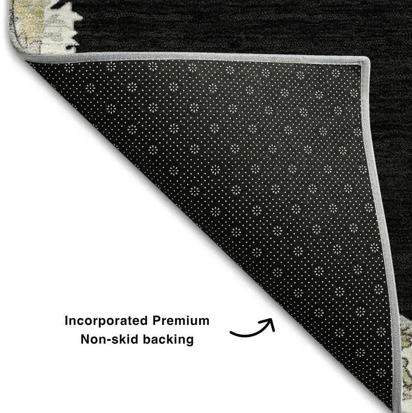 Black Ivory And Gold Oriental Washable Area Rug With UV Protection Photo 6