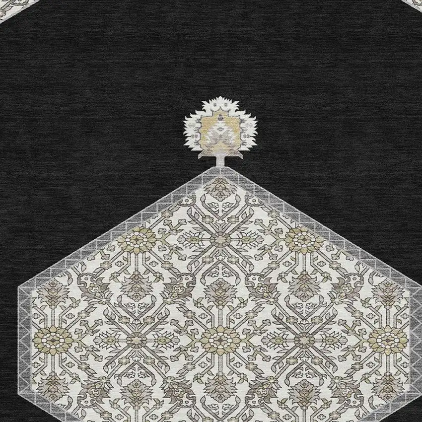 Black Ivory And Gold Oriental Washable Area Rug With UV Protection Photo 2