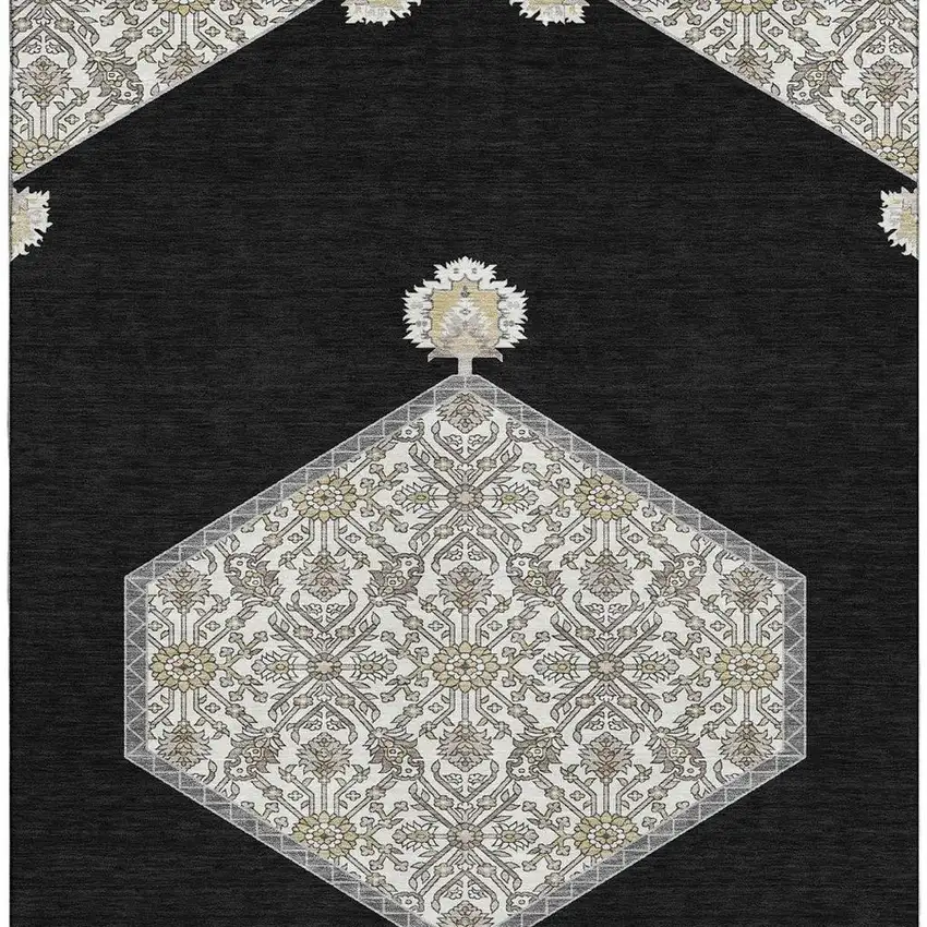 Black Ivory And Gold Oriental Washable Area Rug With UV Protection Photo 3