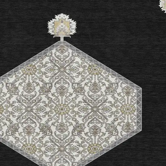 Black Ivory And Gold Oriental Washable Area Rug With UV Protection Photo 2