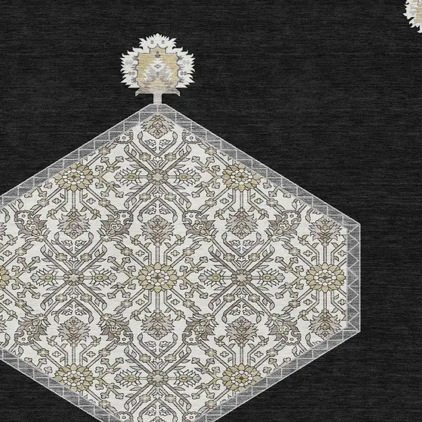 Black Ivory And Gold Oriental Washable Area Rug With UV Protection Photo 2