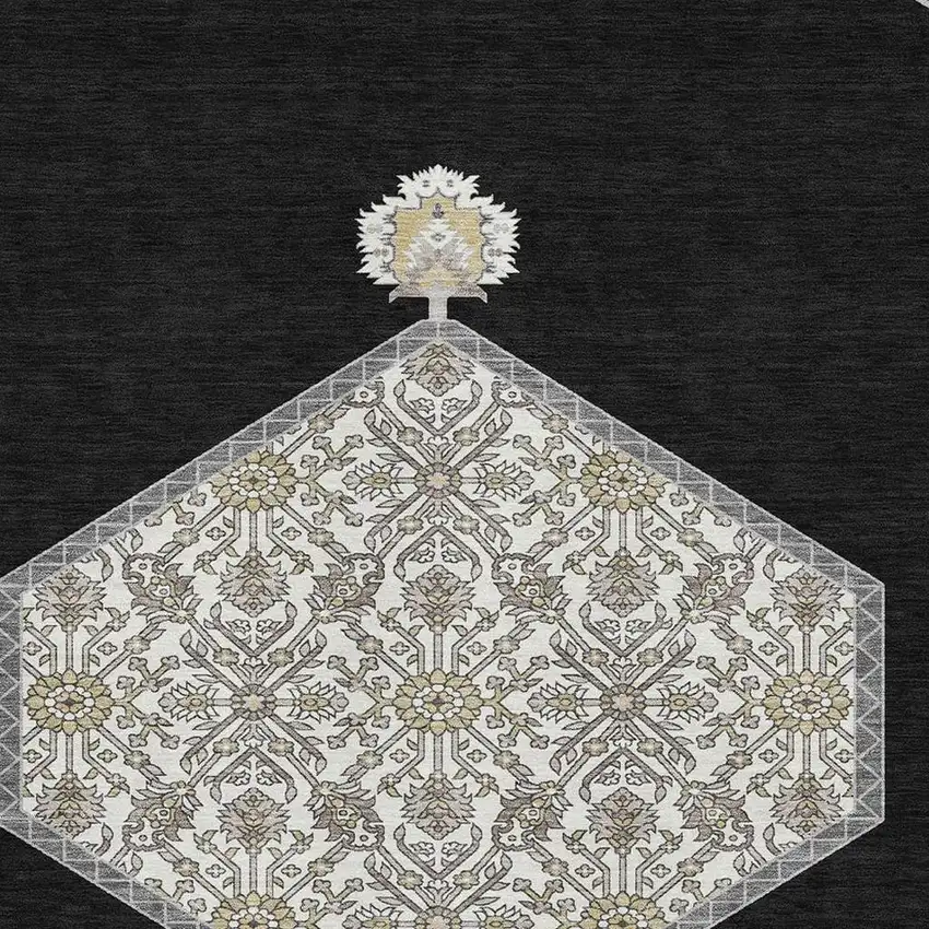 Black Ivory And Gold Oriental Washable Area Rug With UV Protection Photo 2