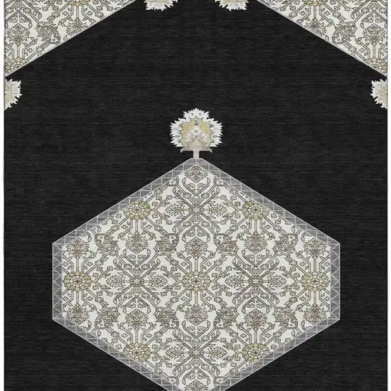 Black Ivory And Gold Oriental Washable Area Rug With UV Protection Photo 3