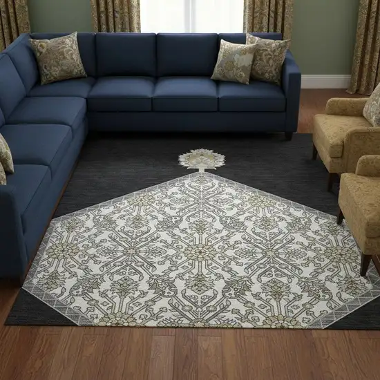 Black Ivory And Gold Oriental Washable Area Rug With UV Protection Photo 2