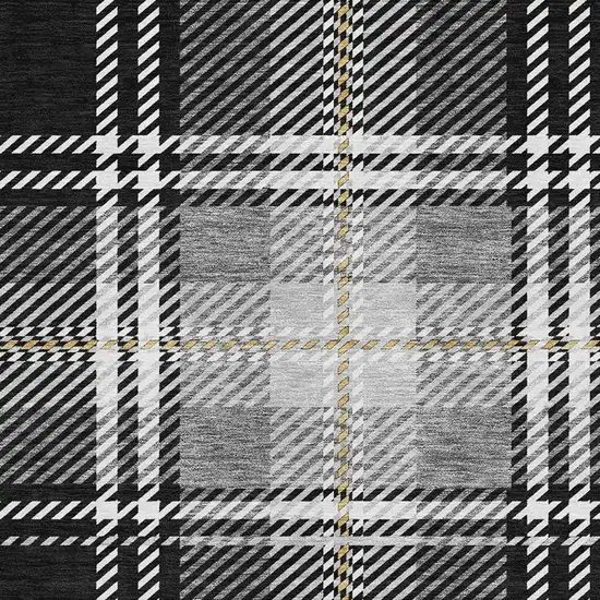 Black Ivory And Gold Plaid Washable Area Rug With UV Protection Photo 2