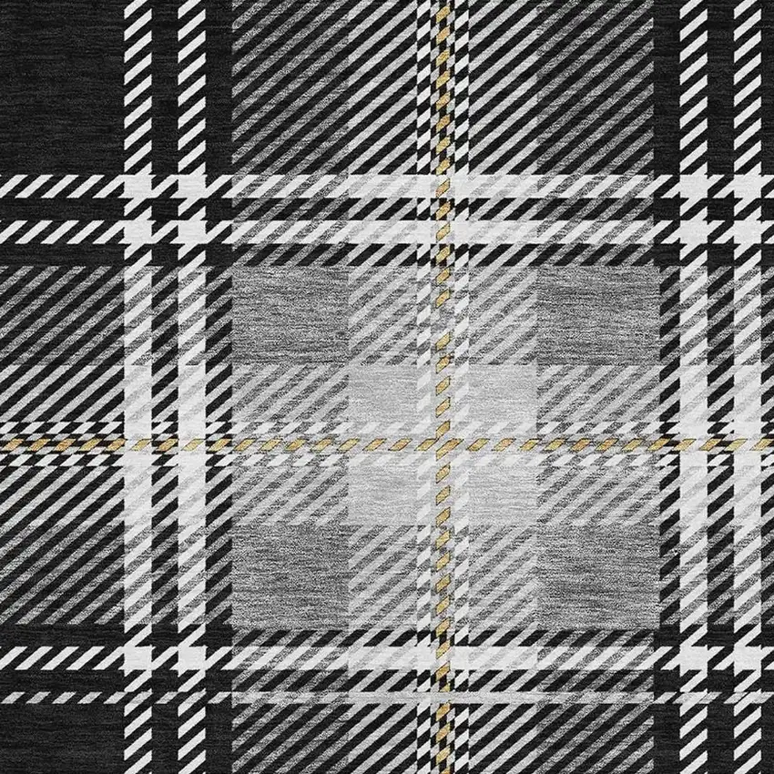 Black Ivory And Gold Plaid Washable Area Rug With UV Protection Photo 2