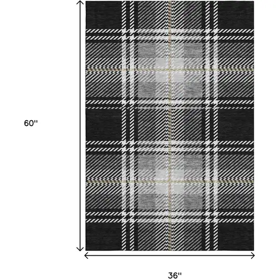 Black Ivory And Gold Plaid Washable Area Rug With UV Protection Photo 3