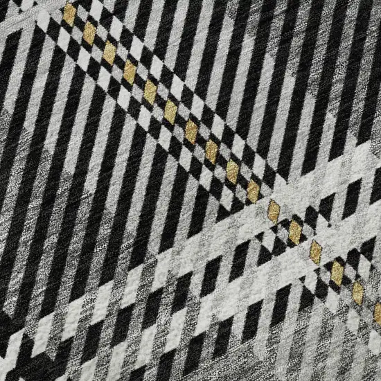 Black Ivory And Gold Plaid Washable Area Rug With UV Protection Photo 9