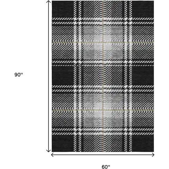 Black Ivory And Gold Plaid Washable Area Rug With UV Protection Photo 9