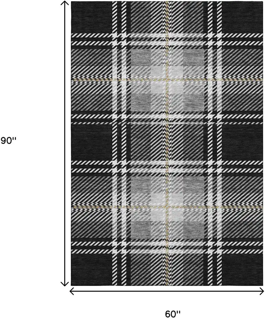 Black Ivory And Gold Plaid Washable Area Rug With UV Protection Photo 9