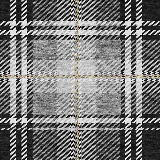 Black Ivory And Gold Plaid Washable Area Rug With UV Protection Photo 3