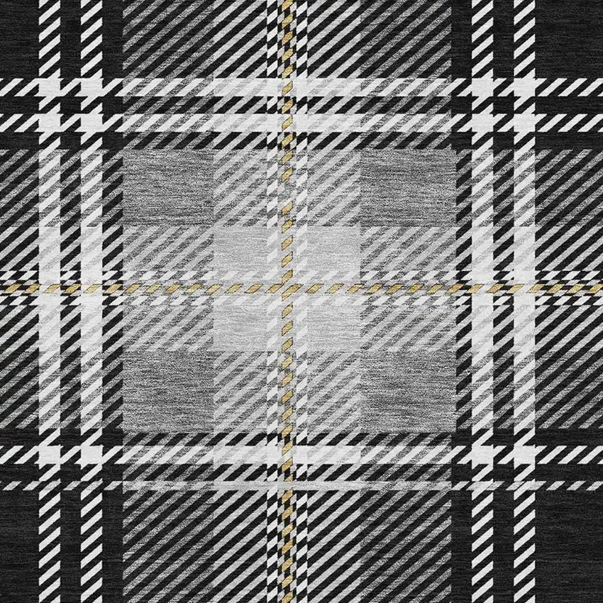 Black Ivory And Gold Plaid Washable Area Rug With UV Protection Photo 3