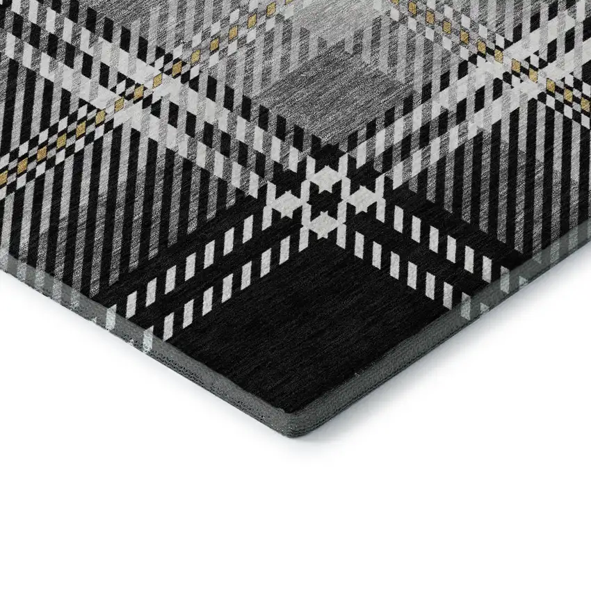 Black Ivory And Gold Plaid Washable Area Rug With UV Protection Photo 7