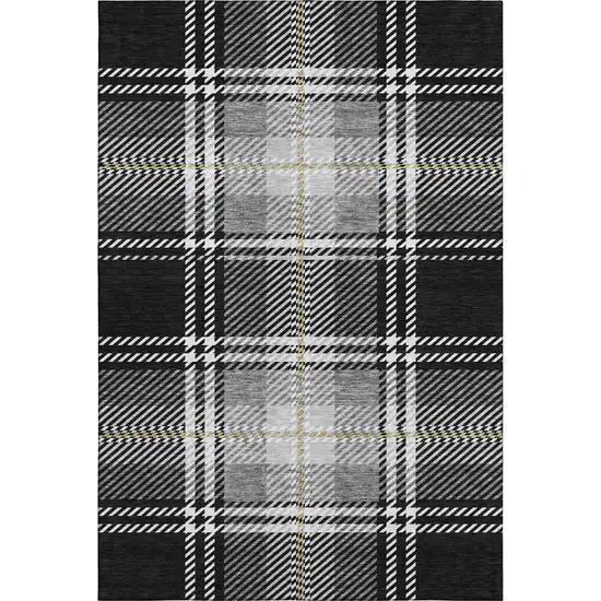 Black Ivory And Gold Plaid Washable Area Rug With UV Protection Photo 1