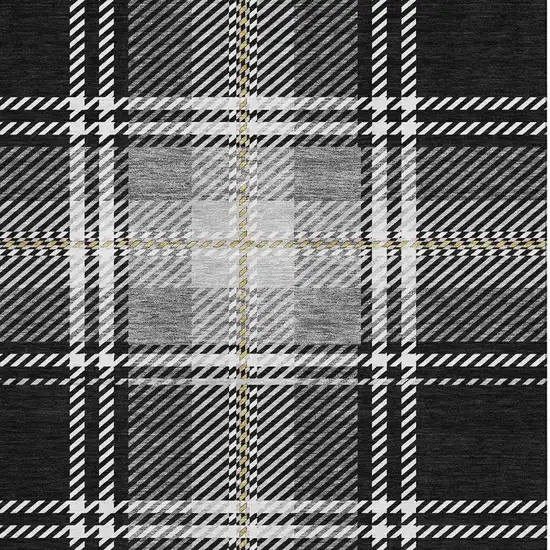 Black Ivory And Gold Plaid Washable Area Rug With UV Protection Photo 3