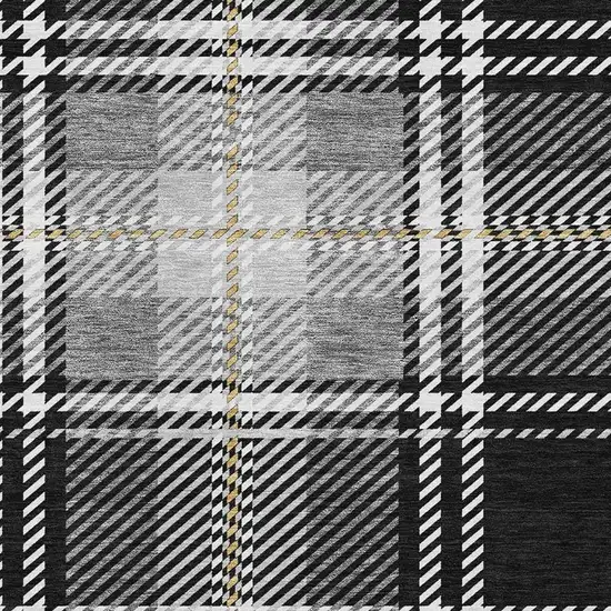 Black Ivory And Gold Plaid Washable Area Rug With UV Protection Photo 2