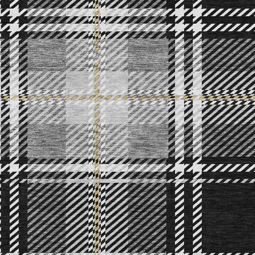Black Ivory And Gold Plaid Washable Area Rug With UV Protection Photo 2