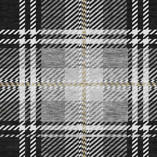 Black Ivory And Gold Plaid Washable Area Rug With UV Protection Photo 2