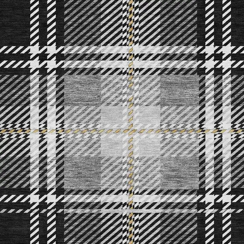 Black Ivory And Gold Plaid Washable Area Rug With UV Protection Photo 2