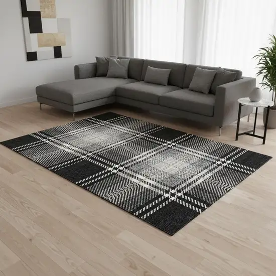 Black Ivory And Gold Plaid Washable Area Rug With UV Protection Photo 2