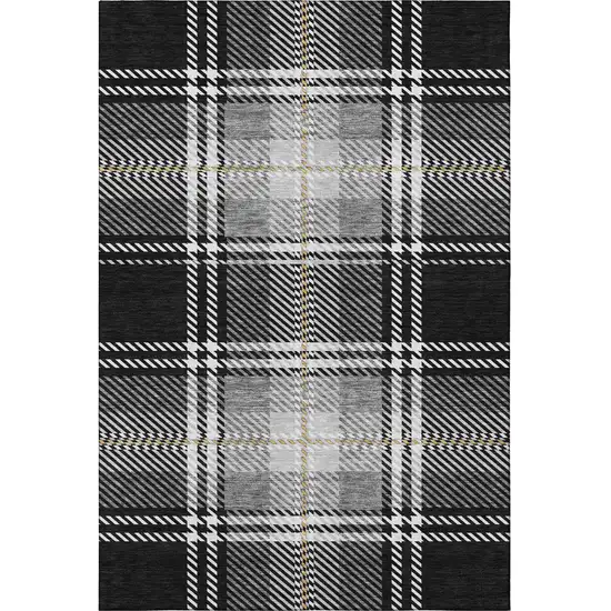 Black Ivory And Gold Plaid Washable Area Rug With UV Protection Photo 3