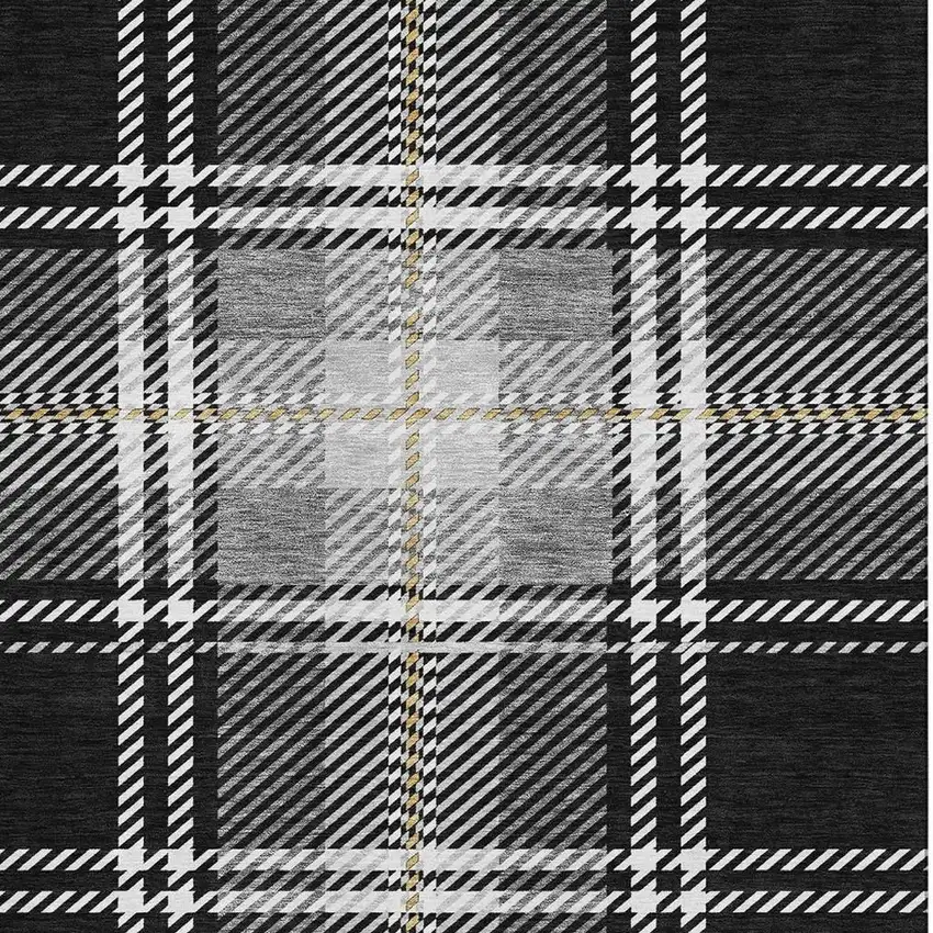Black Ivory And Gold Plaid Washable Area Rug With UV Protection Photo 3