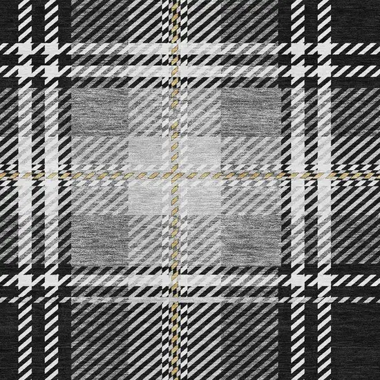 Black Ivory And Gold Plaid Washable Area Rug With UV Protection Photo 2