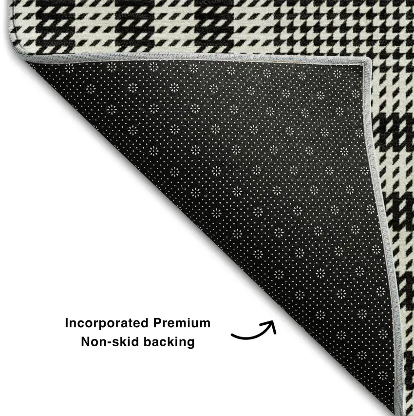 Black Ivory And Gold Plaid Washable Area Rug With UV Protection Photo 6